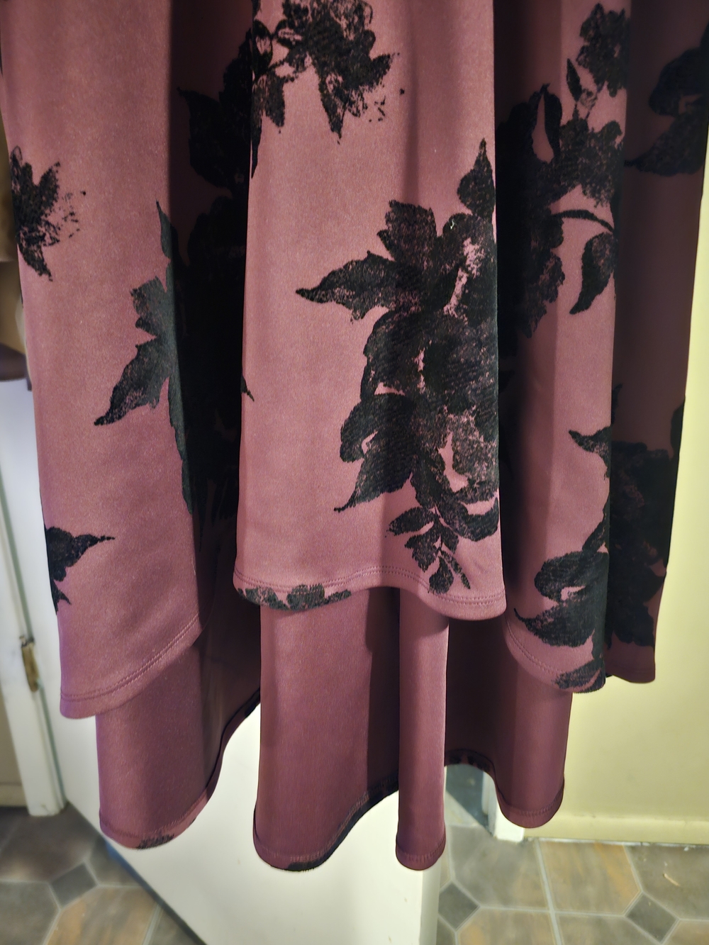 Dark Red Floral Fit-and-Flare Dress with Black Floral Accents - Picture 5 of 5